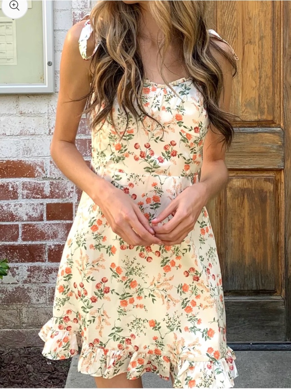 Audrey 3+1 Cream Floral Tie-Shoulder Mini Dress with Peach Blooms
